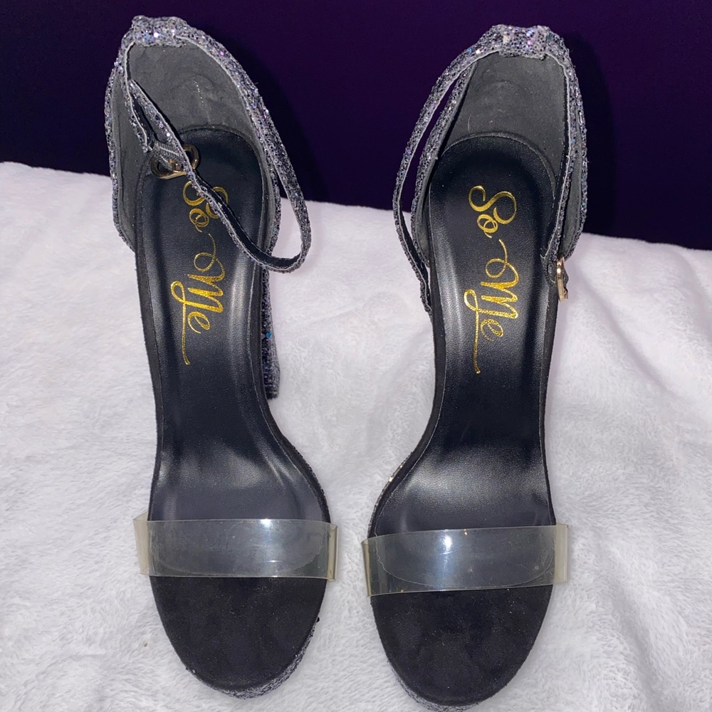 So Me clear and black glitter platform heel New never worn size 8.5